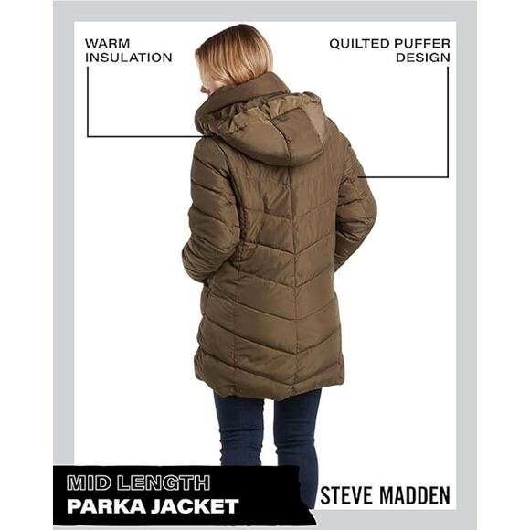 NWT - Steve Madden Chevron Quilted Outerwear Jacket in Olive Green Size: S/P - Picture 5 of 9